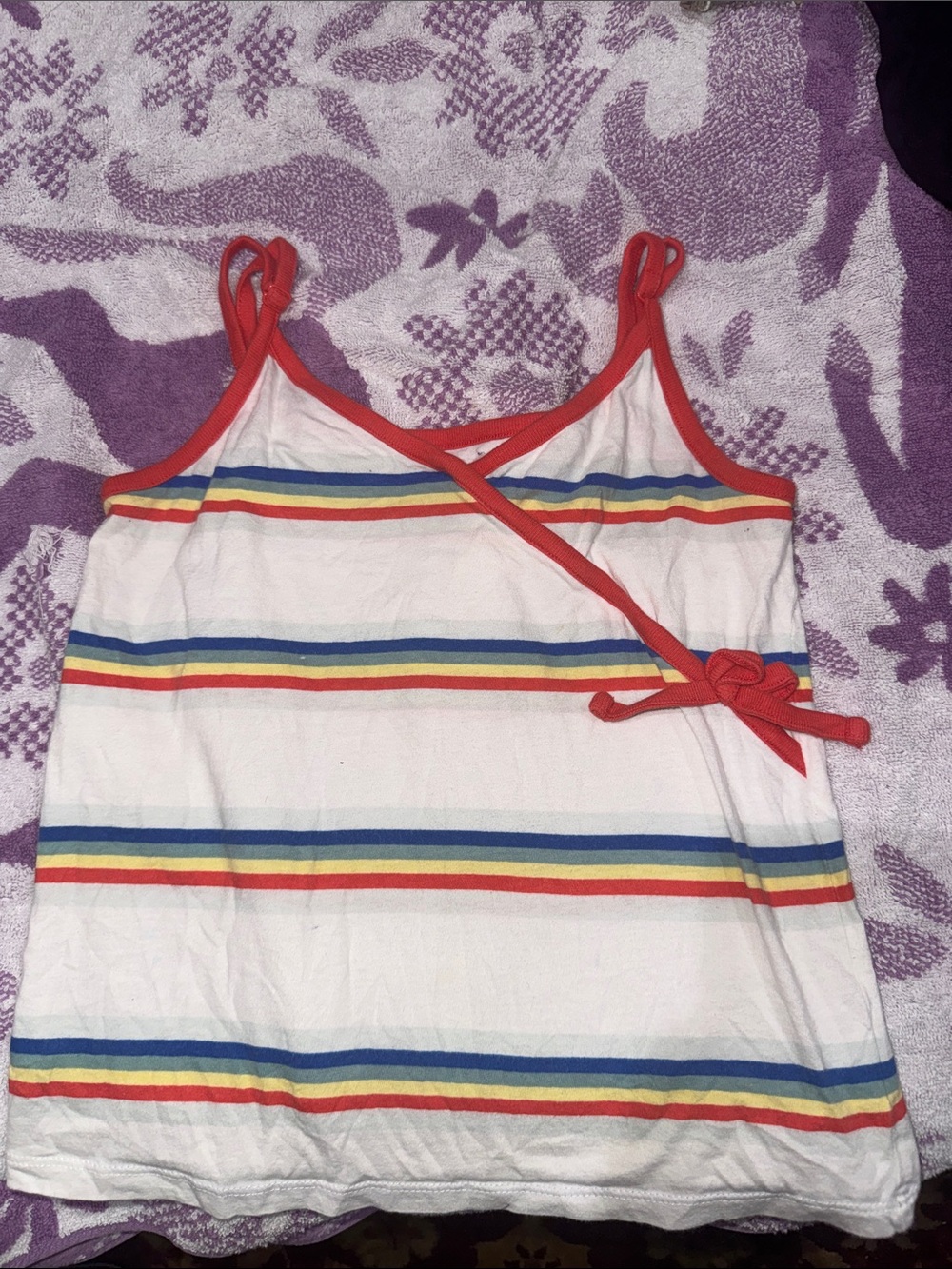 Old Navy White Multicolor Striped Wrap Tank with Red Trim